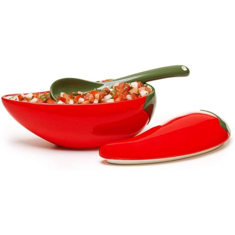 NIB Progressive Prepworks Ceramic Red Chili Pepper Salsa Bowl